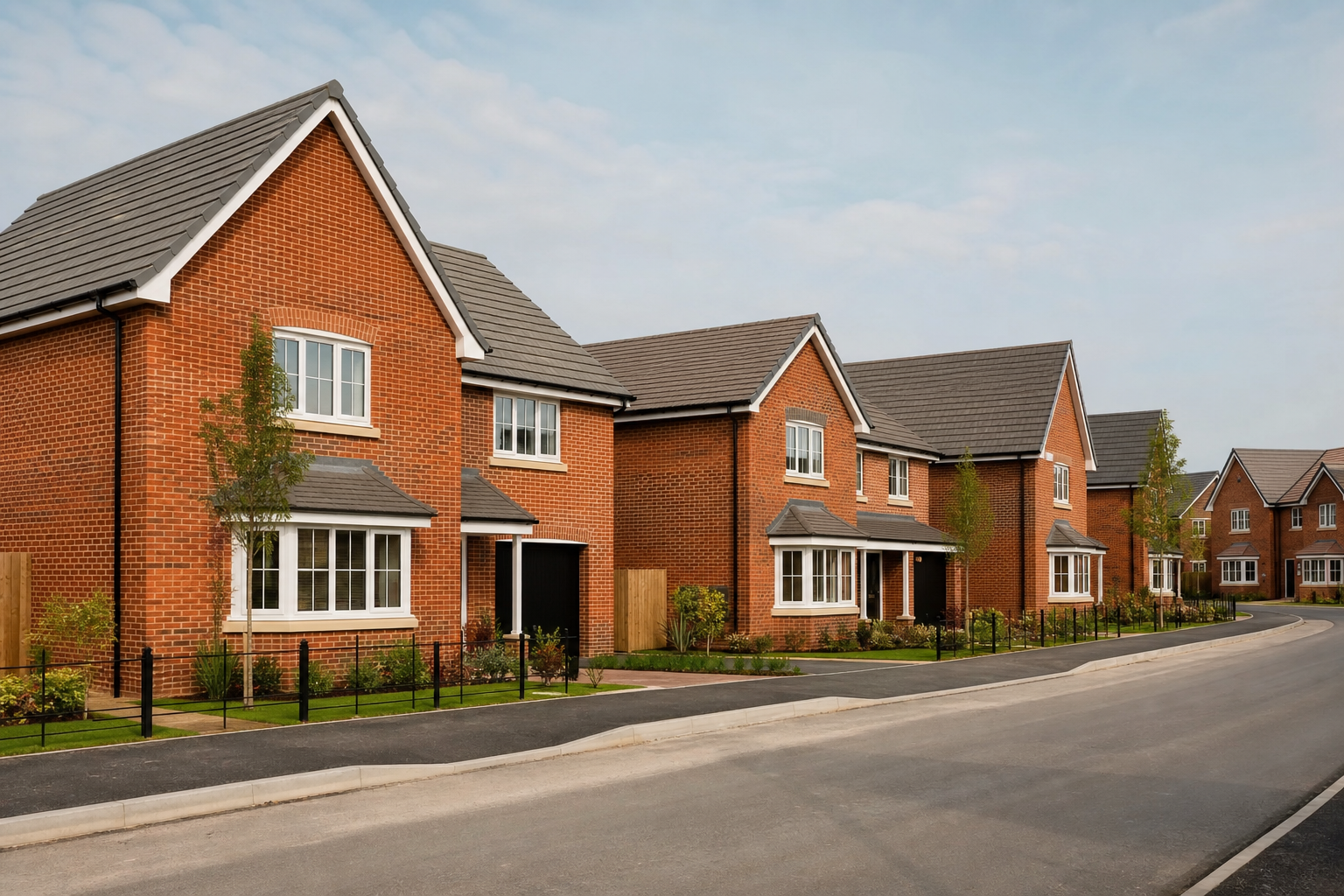 Homes and landscaped streets at Lambcote Meadows